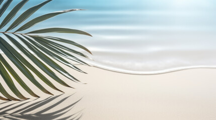 Fototapeta na wymiar Palm tree on tropical beach with ocean waves.