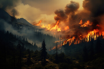 Forest fire in the mountains, generative ai 