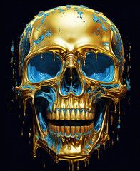 golden skull coated with blue paint, generative ai  - obrazy, fototapety, plakaty
