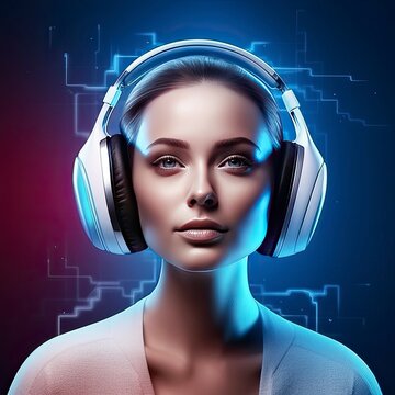 Brain Connected to Headphones: Technological Image