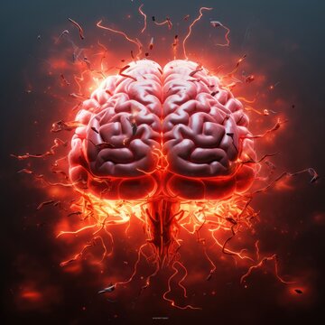 Brain Image on a Translucent Red Background: Thought Explosion