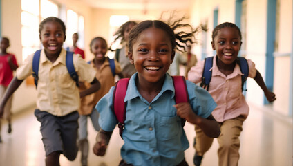 Obraz premium Portrait of African schoolchildren in a school corridor