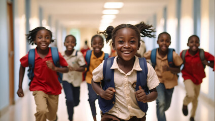 Fototapeta premium Portrait of African schoolchildren in a school corridor