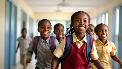 Portrait of African schoolchildren in a school corridor