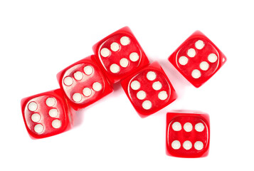 Red dice isolated on white background