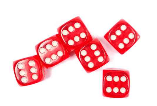 Red dice isolated on white background