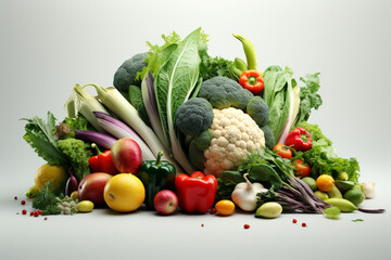 Assorted raw organic vegetables  arranged on wooden table.
