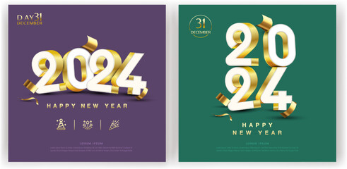 Happy new year 2024 square template with 3D number. Greeting concept for 2024 new year celebration