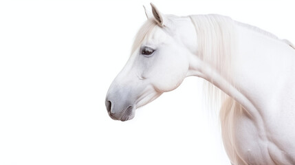 Elegant White Horse Profile with Flowing Mane on Isolated Background
