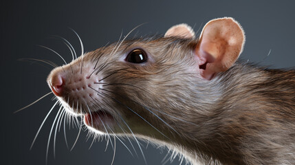 Head of young common rat. Young baby brown rat, Rattus norvegicus. generative ai - obrazy, fototapety, plakaty
