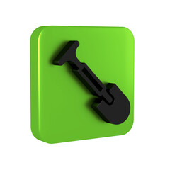 Black Shovel icon isolated on transparent background. Gardening tool. Tool for horticulture, agriculture, farming. Green square button.