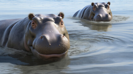 Hippopotamus (Hippos) in the water. generative ai