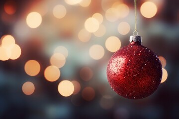 A Shimmering Red Ornament Hanging from a Golden String