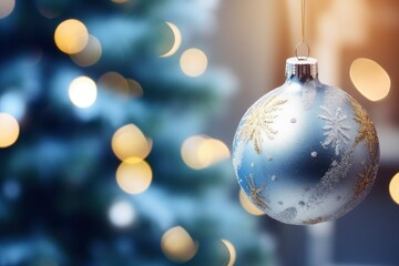 A Shimmering Blue Christmas Ornament Illuminating a Festive Tree