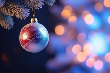 Fototapeta premium A Shimmering Christmas Ornament Hanging on a Majestic Evergreen Tree