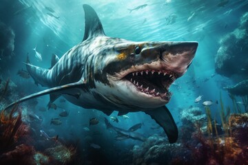 Robust Hammerhead shark. Marine deep sea. Generate Ai - obrazy, fototapety, plakaty