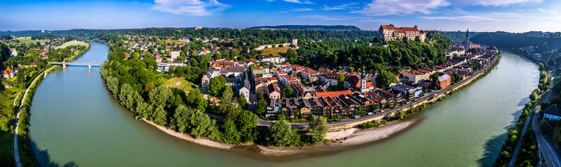 historic buildings at the old town of Burghausen - Germany - obrazy, fototapety, plakaty