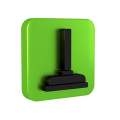 Black Rubber plunger with wooden handle for pipe cleaning icon isolated on transparent background. Toilet plunger. Green square button.