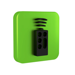 Obraz premium Black Remote control icon isolated on transparent background. Green square button.