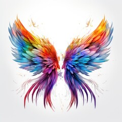 Wings full of colour, rainbow, butterfly, angel, on a white background, isolated, generative ai