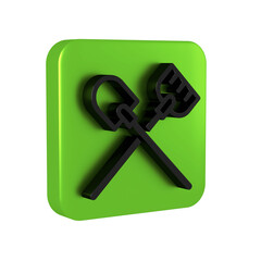 Black Shovel icon isolated on transparent background. Gardening tool. Tool for horticulture, agriculture, farming. Green square button.