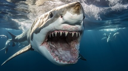 The Aquatic Fury: A Massive and Angry Big Shark Takes Center Stage, Opening its Powerful Jaws Wide...