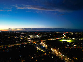 Aerial View of Illuminated British City of England During Night