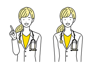 笑顔で指をさす女性医師
