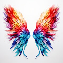 Wings full of colour, rainbow, butterfly, angel, on a white background, isolated, generative ai