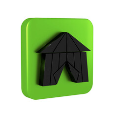 Black Circus tent icon isolated on transparent background. Carnival camping tent. Amusement park. Green square button.