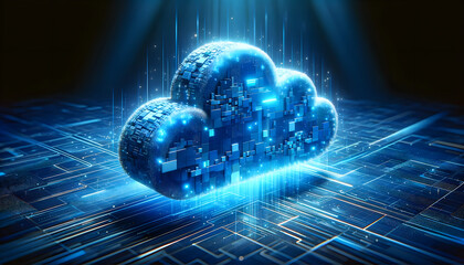 Cloud services, defines cloud, artificial intelligence, developing technology and storage technology, cloud, representing the digital transformation in technology, Created by using generative AI tools - obrazy, fototapety, plakaty