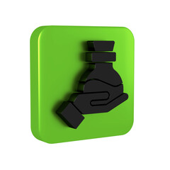 Black Bottle with potion icon isolated on transparent background. Flask with magic potion. Happy Halloween party. Green square button.