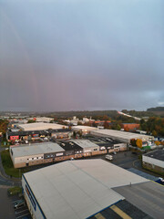 Luton and Dunstable Town's Aerial Footage of Borders of Both Neighbouring Towns of England UK During Orange Sunset