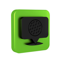 Black Golf label icon isolated on transparent background. Green square button.
