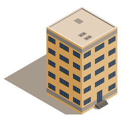 Isometric office buiding of grain elevator. Storage of grown harvest. Transrportation of agricultural products. Granary industrial building.  stylized icon