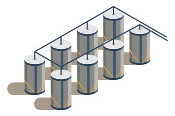 Isometric grain elevator, silos complex. Storage of grown harvest. Transrportation of agricultural products. Granary, industrial building factory.  stylized icon © the8monkey