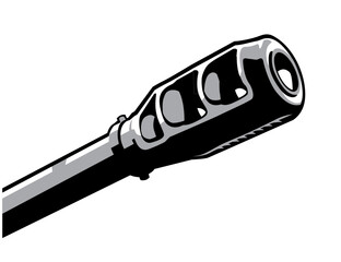 Big gun. Muzzle brake of a 155mm howitzer. Vector image for prints, poster or illustrations.