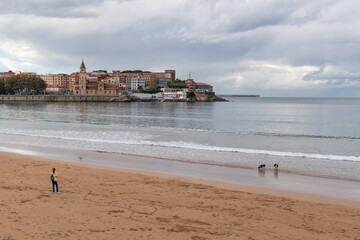 With the dogs on San Lorenzo Beach. Gijon, Asturias