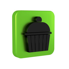 Black Cake icon isolated on transparent background. Happy Birthday. Green square button.