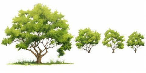 watercolor of tree side view isolated on white background for landscape and architecture drawing, elements for environment and garden, painting botanical for section, grass or shrub, Generative AI