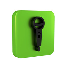 Black Microphone icon isolated on transparent background. On air radio mic microphone. Speaker sign. Green square button.