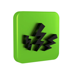 Black Zeus icon isolated on transparent background. Greek god. God of Lightning. Green square button.