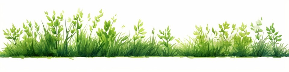 watercolor of green grass side view isolated on white background for landscape and architecture...