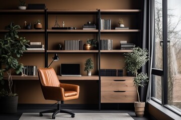 Minimalistic Home Office in Brown-Gray Tones