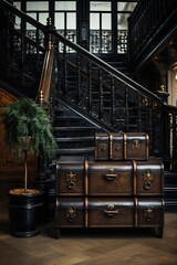 19th Century House Interior with Vintage Suitcases