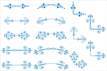 collection of openwork patterns, isolated decorative elements of lines, arcs, corners - obrazy, fototapety, plakaty