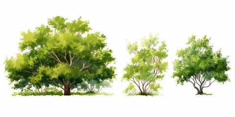 watercolor of tree side view isolated on white background for landscape  and architecture drawing, elements for environment and garden, painting botanical for section and, Generative AI  - obrazy, fototapety, plakaty