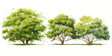 watercolor of tree side view isolated on white background for landscape  and architecture drawing, elements for environment and garden, painting botanical for section and, Generative AI 