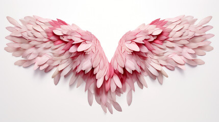 Wings made from rose petals on white background, isolated, generative AI