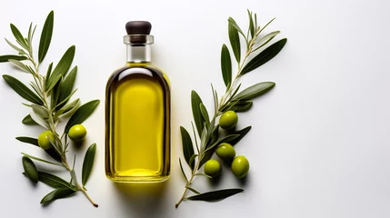 Fotobehang Olive oil bottle mockup on white background. © JAArtificial